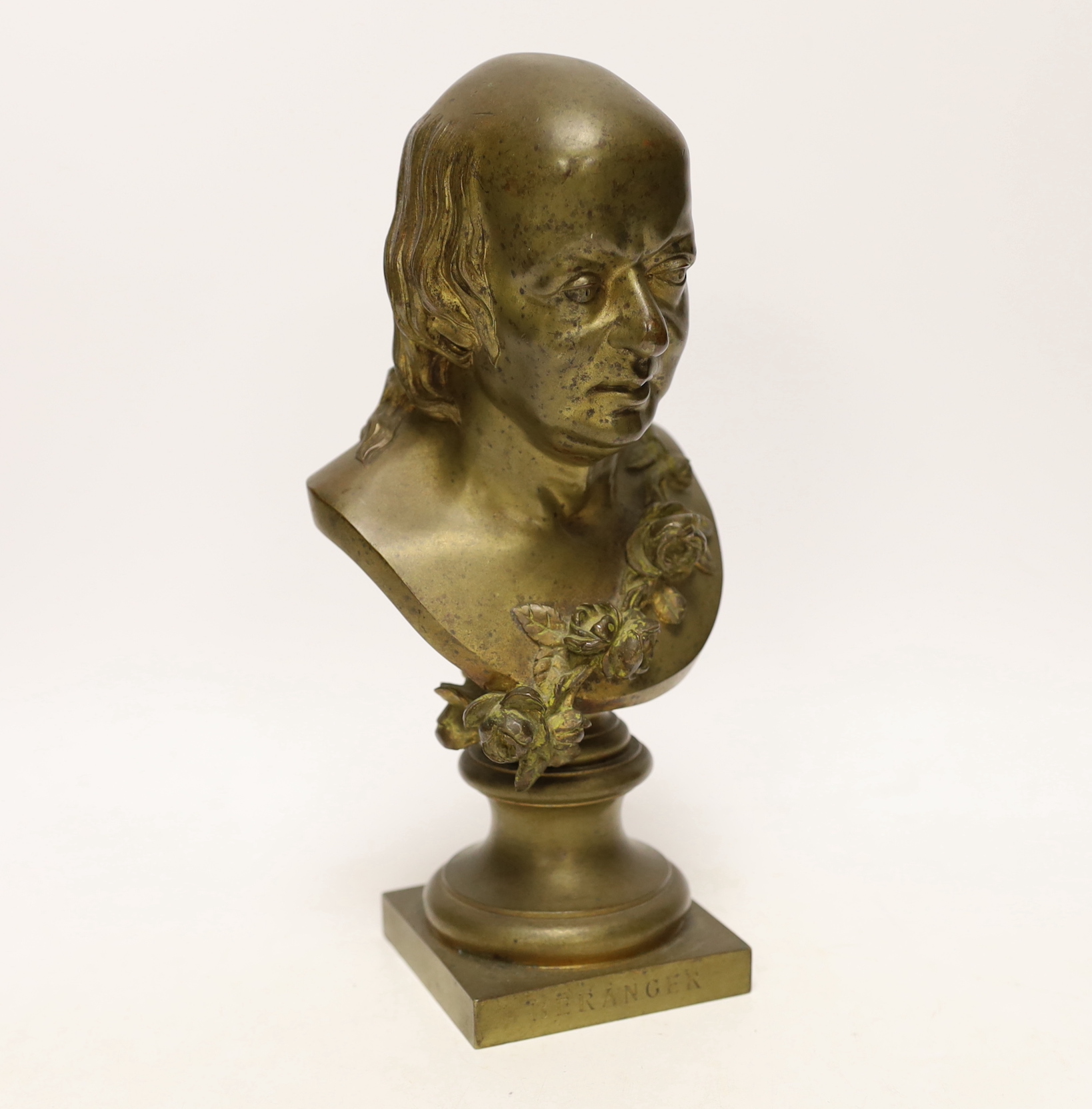 An early to mid 20th century gilt bronze bust of Pierre-Jean de Béranger, 25cm